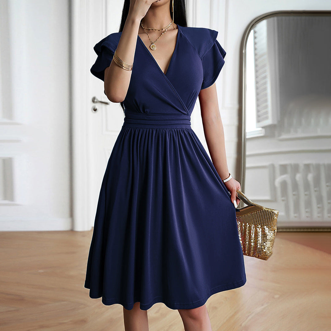 Shantelle | Vestito a maniche corte con scollo a V di colore uniforme per donne