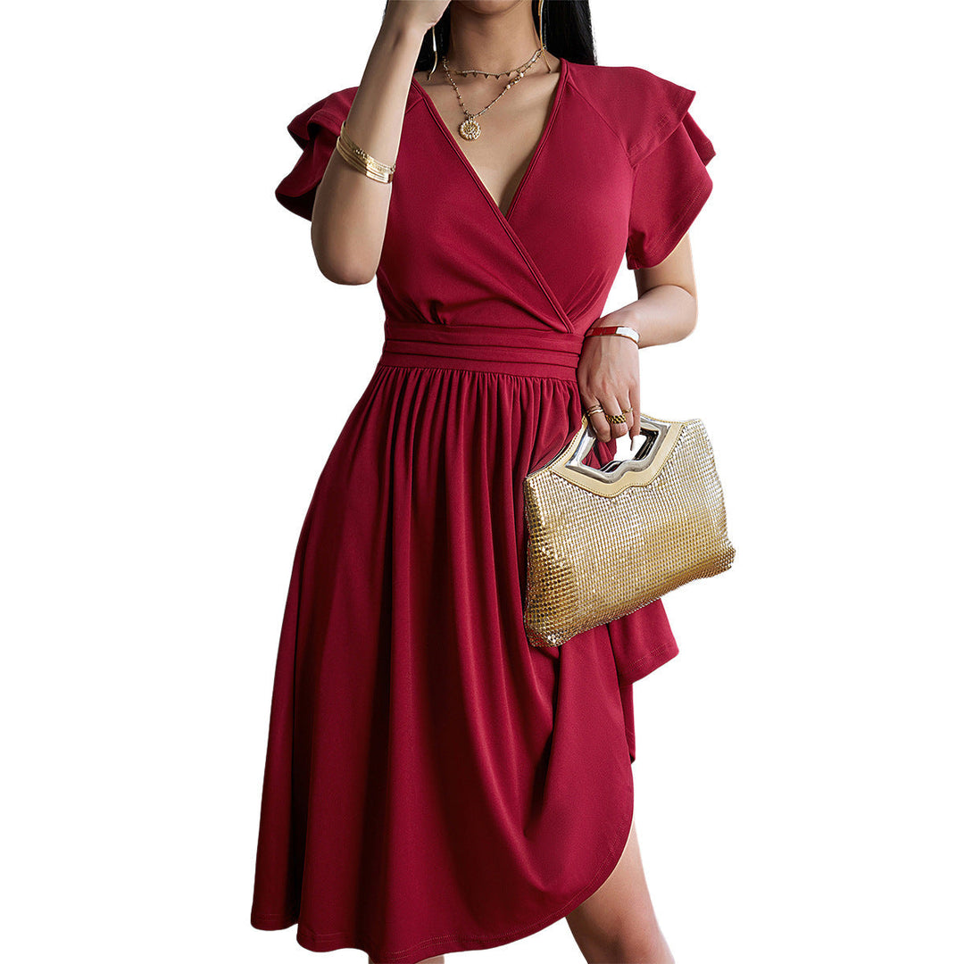 Shantelle | Vestito a maniche corte con scollo a V di colore uniforme per donne