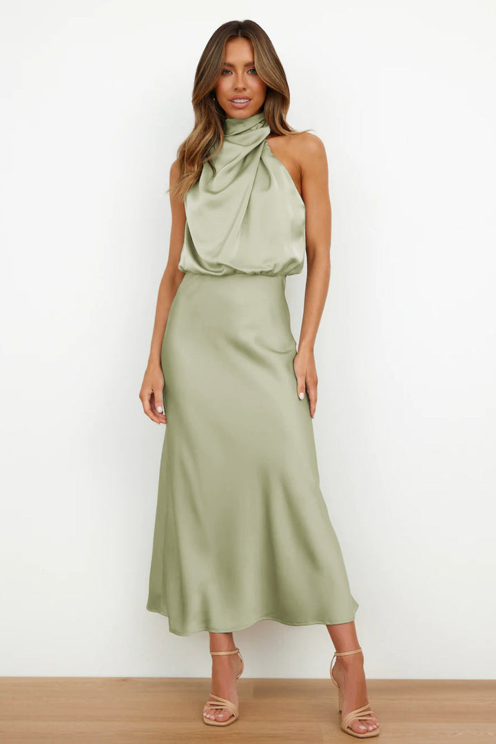 Desislava | Abito midi elegante con scollo rotondo asimmetrico