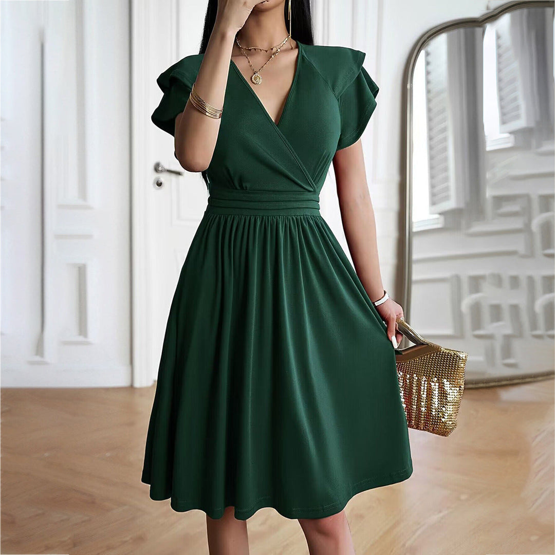Shantelle | Vestito a maniche corte con scollo a V di colore uniforme per donne