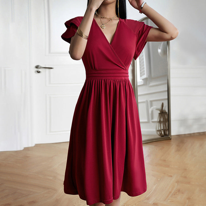Shantelle | Vestito a maniche corte con scollo a V di colore uniforme per donne