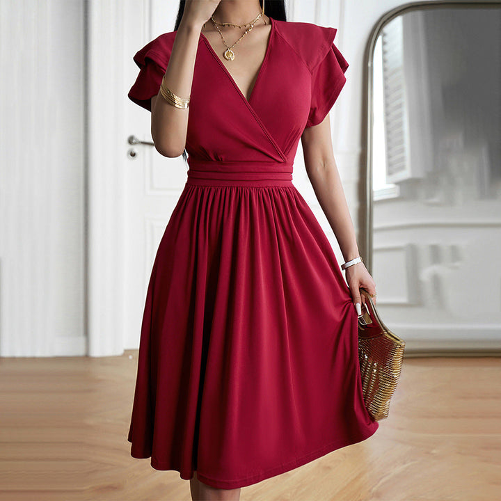 Shantelle | Vestito a maniche corte con scollo a V di colore uniforme per donne