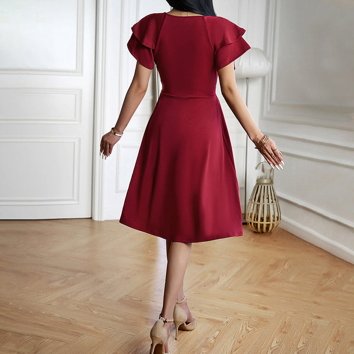 Shantelle | Vestito a maniche corte con scollo a V di colore uniforme per donne
