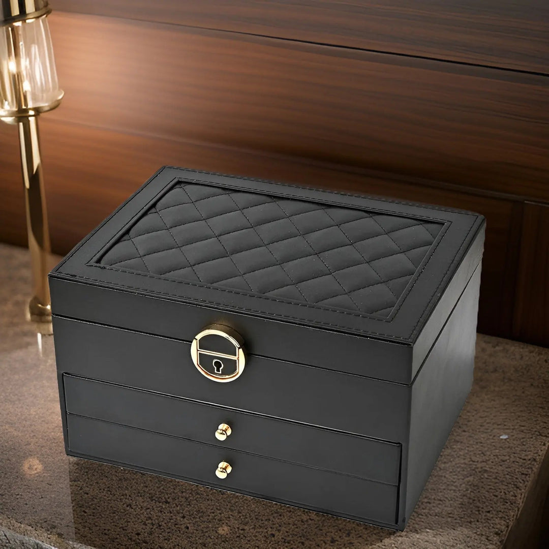 Luksusowe pudełko na biżuterię z wieloma warstwami – EleganceBox | Eleganckie przechowywanie biżuterii