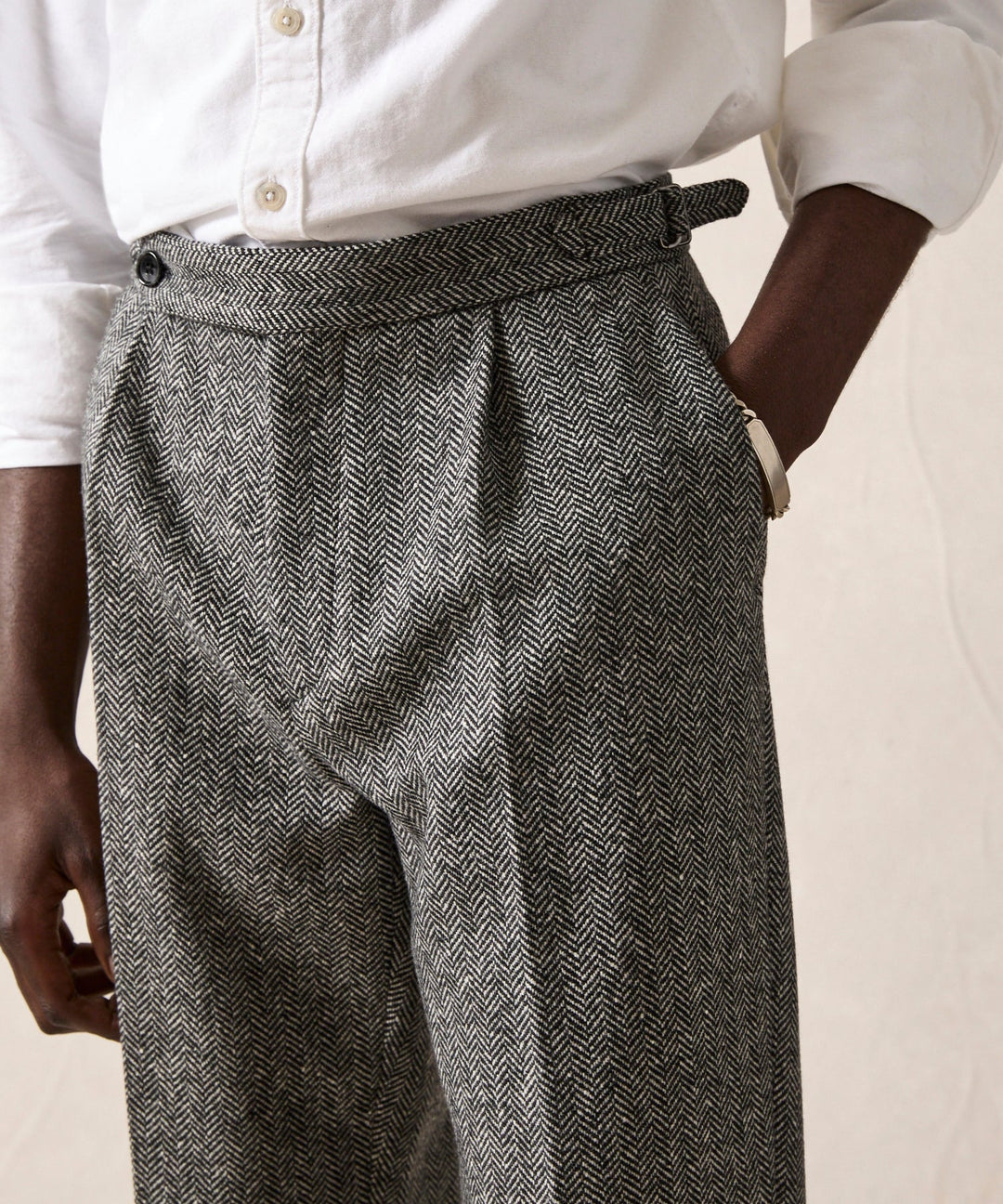 Mansur | Men's grey Donegal wool trousers