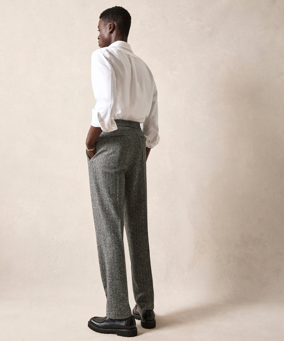 Mansur | Men's grey Donegal wool trousers