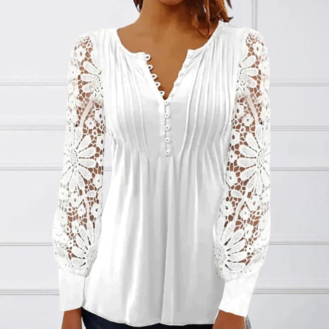 Blouse femme manches longues en dentelle – Élégante, boutonnée, style chic bohème