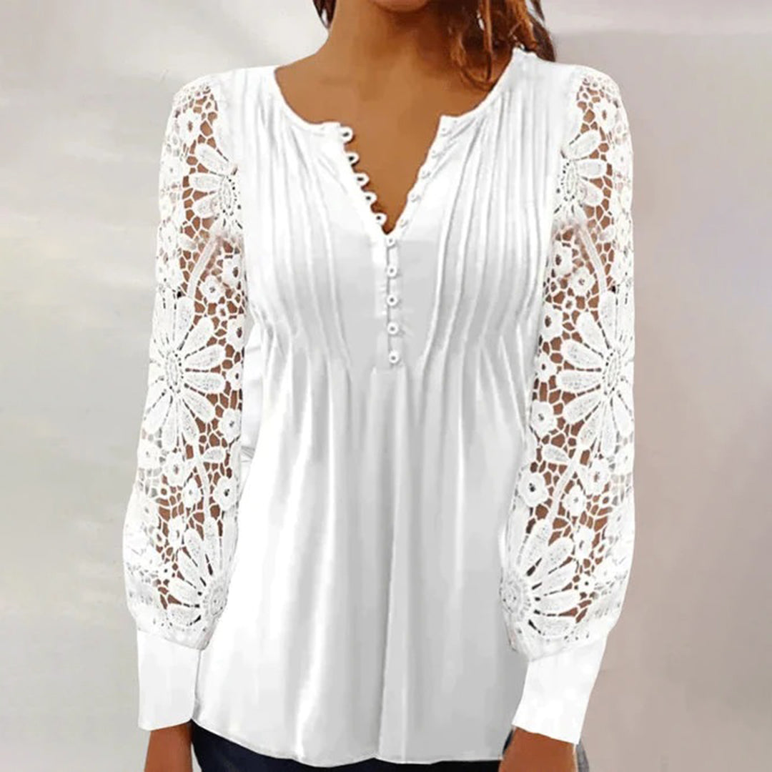 Blouse femme manches longues en dentelle – Élégante, boutonnée, style chic bohème