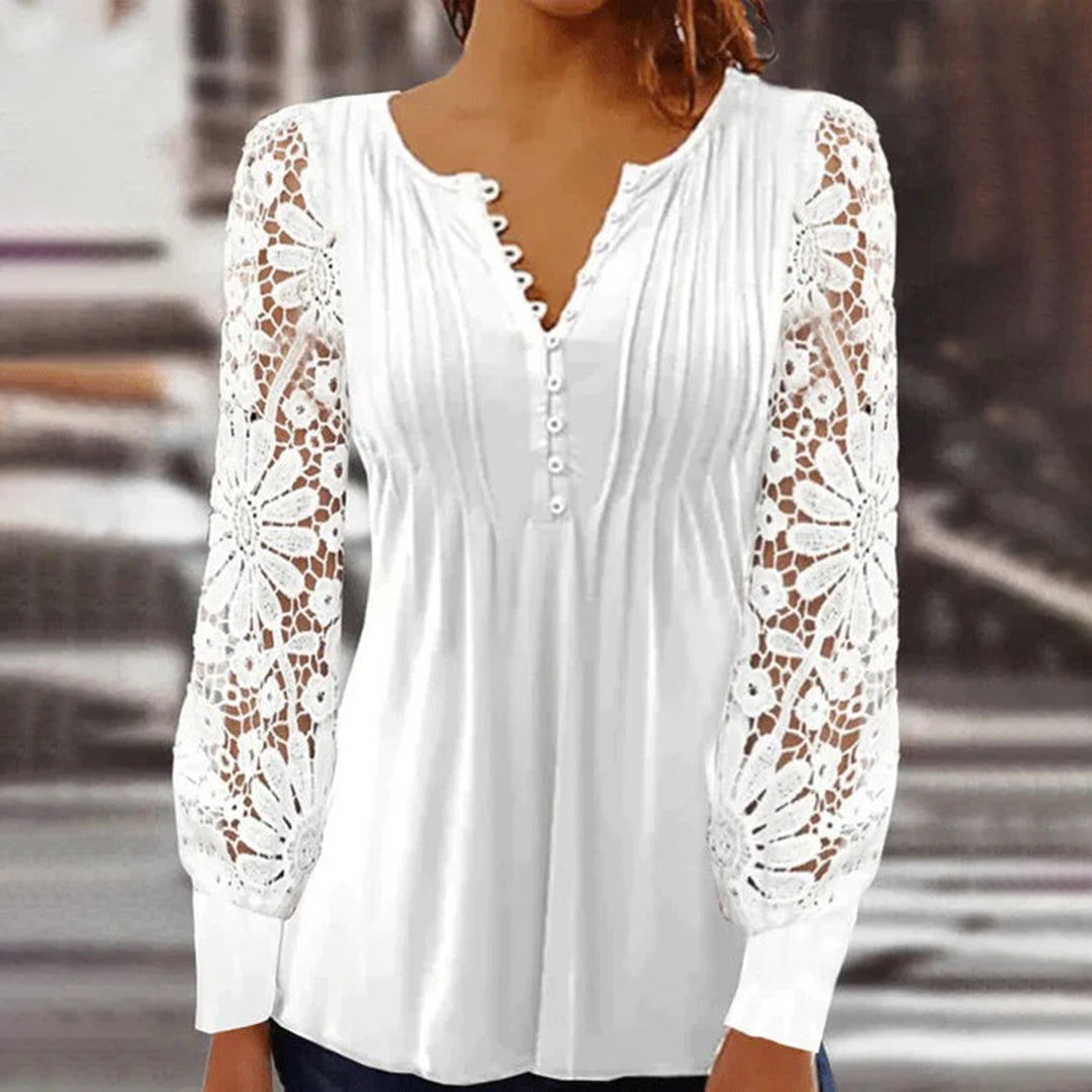 Blouse femme manches longues en dentelle – Élégante, boutonnée, style chic bohème