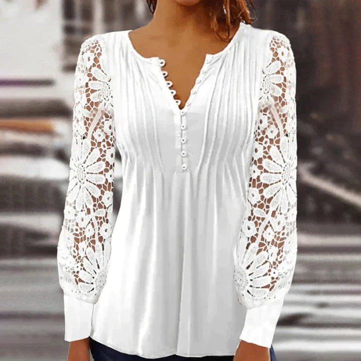 Blouse femme manches longues en dentelle – Élégante, boutonnée, style chic bohème
