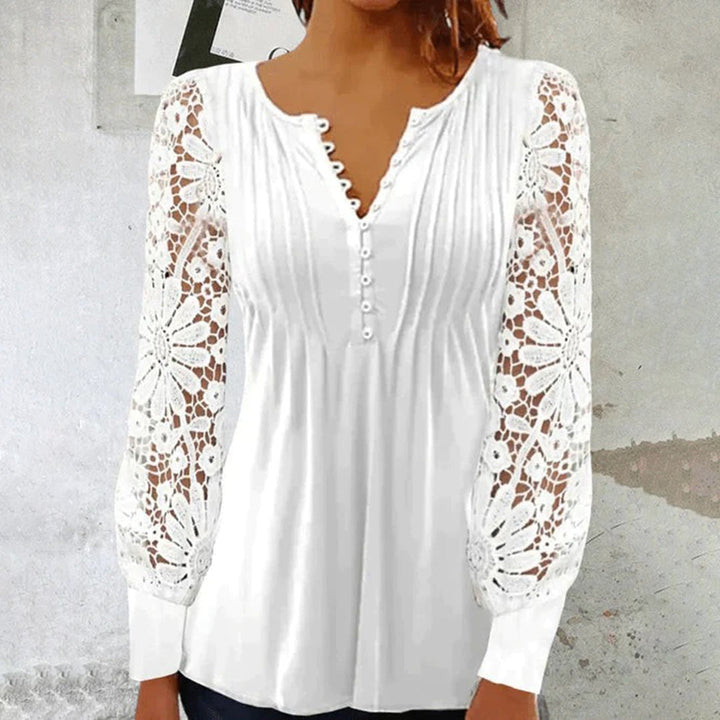 Blouse femme manches longues en dentelle – Élégante, boutonnée, style chic bohème