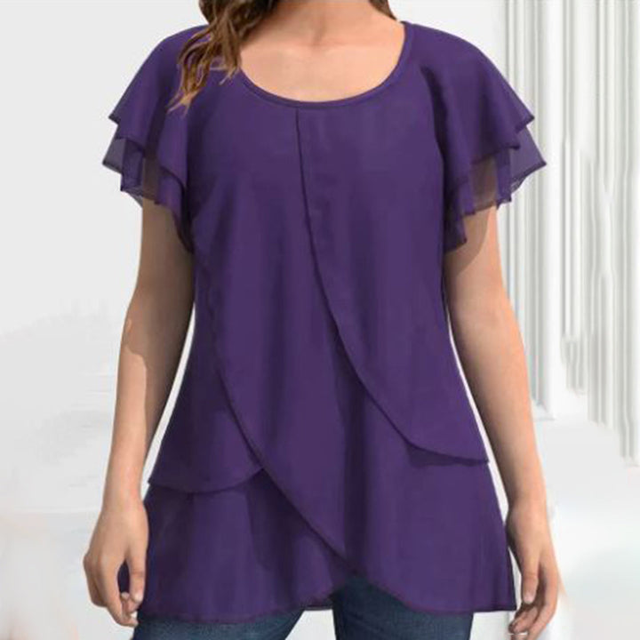 Blouse grande taille femme élégante – T-shirt fluide manches courtes à volants superposés