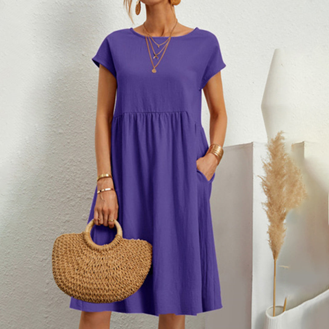 Robe Blanche Femme – Coupe Évasée – Style Bohème Chic – Manches Courtes & Poches Pratiques