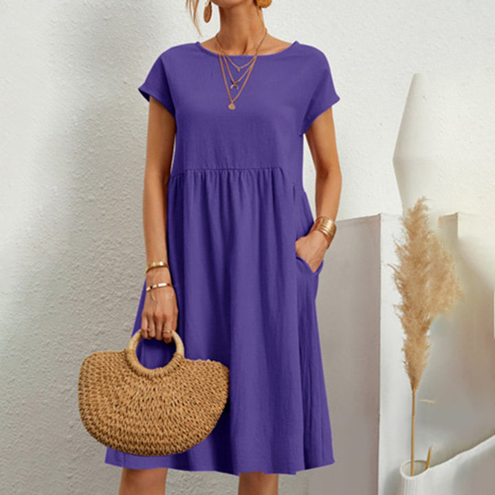 Robe Blanche Femme – Coupe Évasée – Style Bohème Chic – Manches Courtes & Poches Pratiques