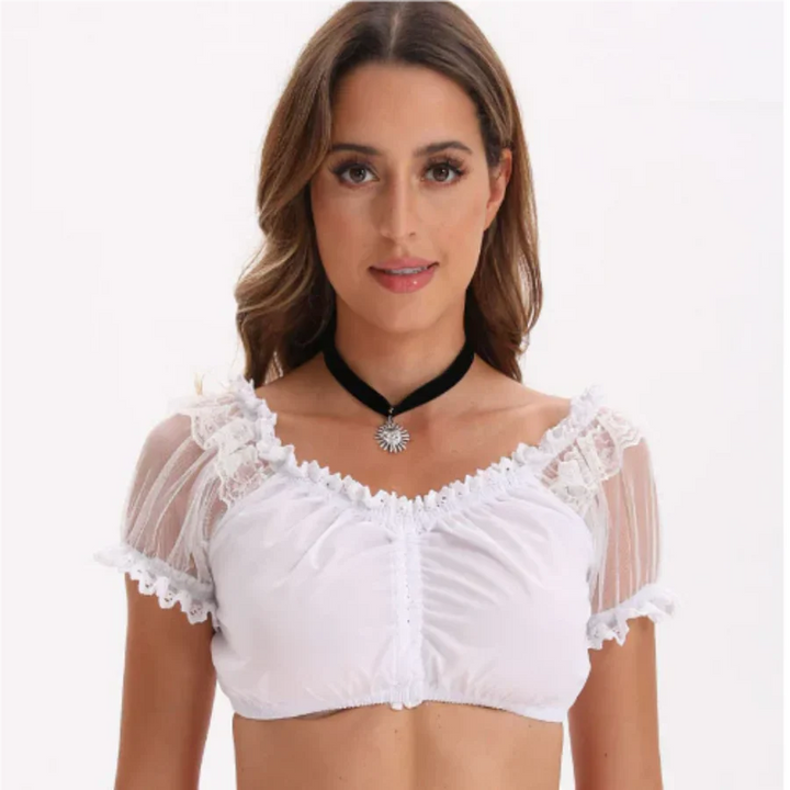 Femme Élégante Col En V Dirndl Chemisier | Manches Courtes