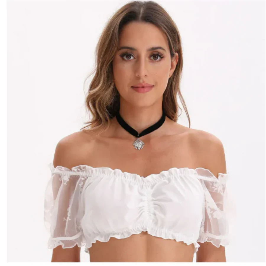 Femme Élégante Col En V Dirndl Chemisier | Manches Courtes