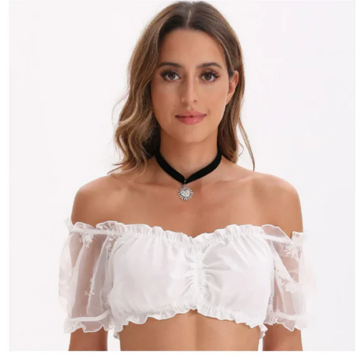 Femme Élégante Col En V Dirndl Chemisier | Manches Courtes