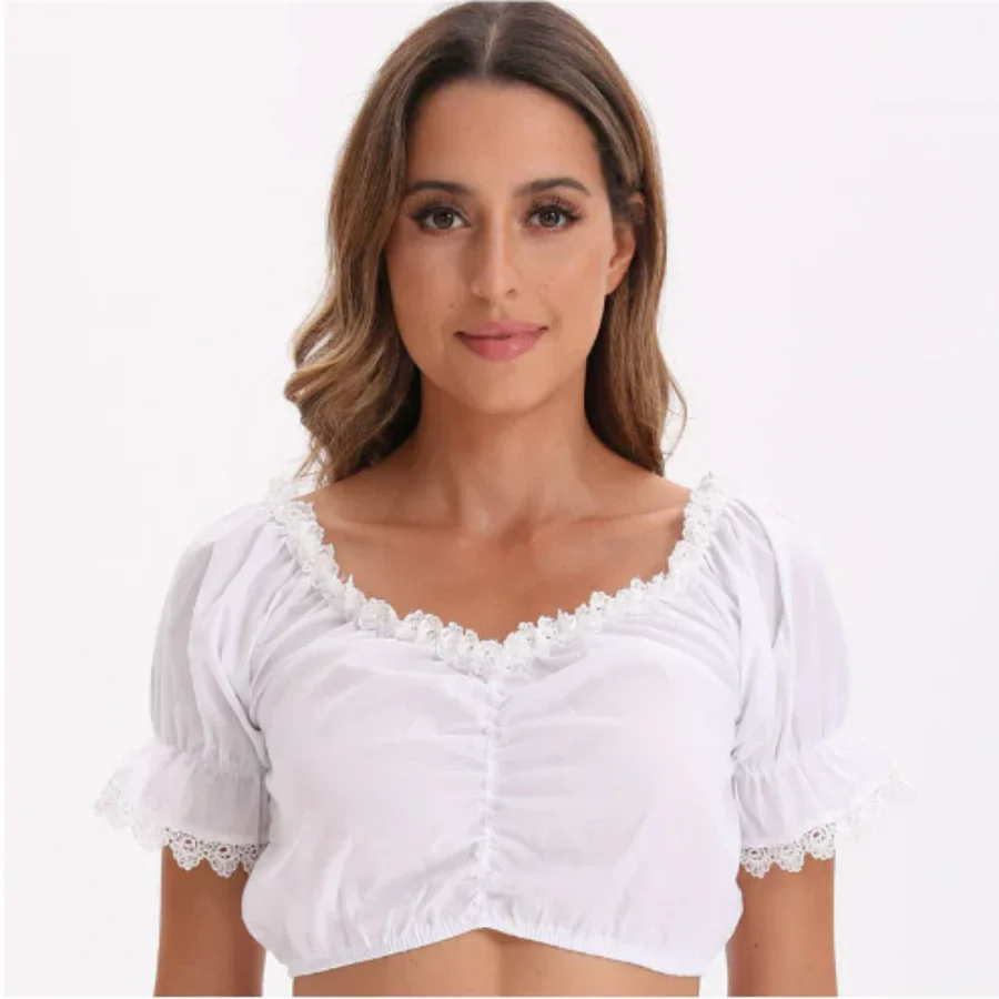 Femme Élégante Col En V Dirndl Chemisier | Manches Courtes