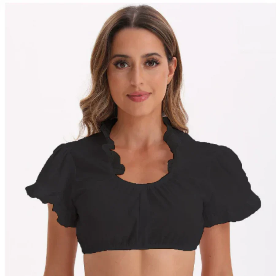 Femme Élégante Col En V Dirndl Chemisier | Manches Courtes