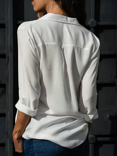 Chemise Femme Élégante à Manches Longues – Col Classique – Tissu Fluide Léger – Look Chic Décontracté