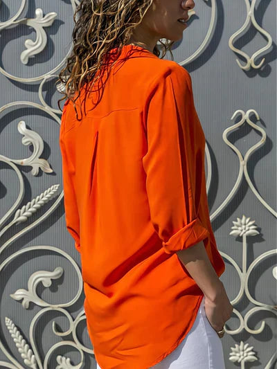 Chemise Femme Élégante à Manches Longues – Col Classique – Tissu Fluide Léger – Look Chic Décontracté