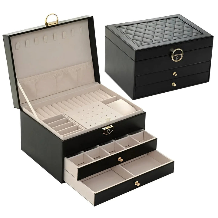 Luksusowe pudełko na biżuterię z wieloma warstwami – EleganceBox | Eleganckie przechowywanie biżuterii