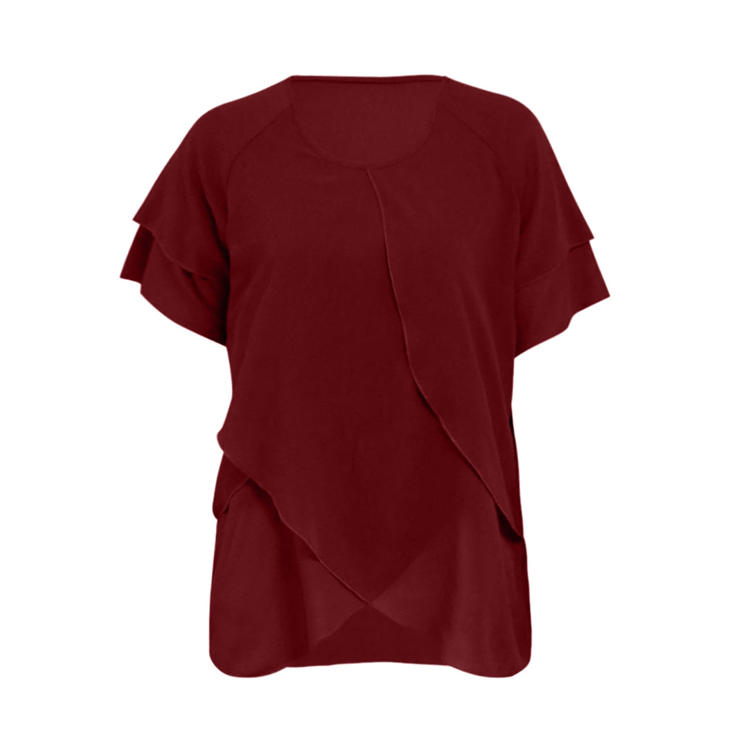 Blouse grande taille femme élégante – T-shirt fluide manches courtes à volants superposés