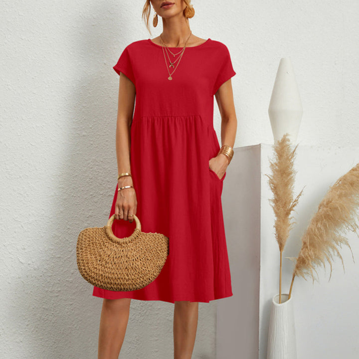 Robe Blanche Femme – Coupe Évasée – Style Bohème Chic – Manches Courtes & Poches Pratiques