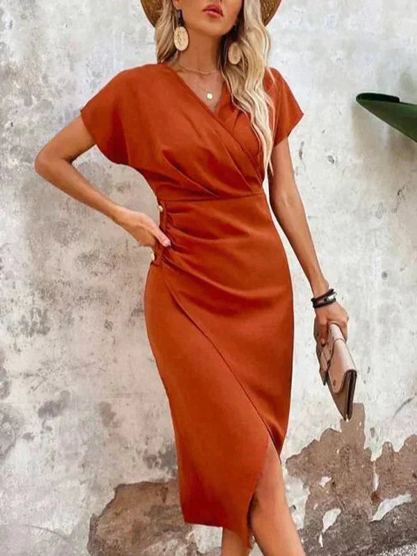 Robe midi à col en V orange
