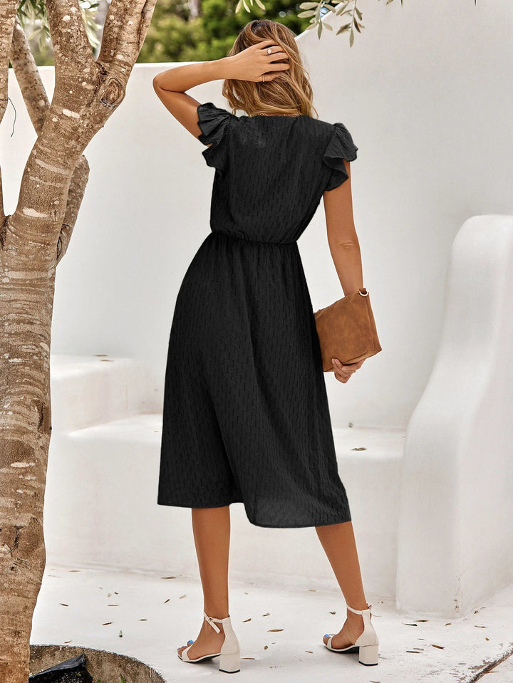 Robe Midi à Manches Volants et Taille Élastique – Élégance Légère pour Été, Brunch ou Balade Stylée