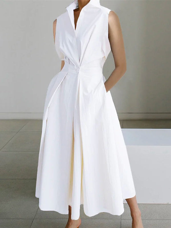 Marley | Robe blanche à col chemise en coton urbain