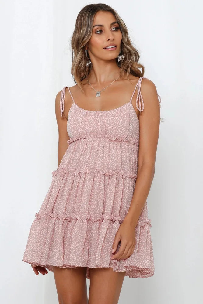 Sydney - Robe courte à volants et bretelles fines pour femme