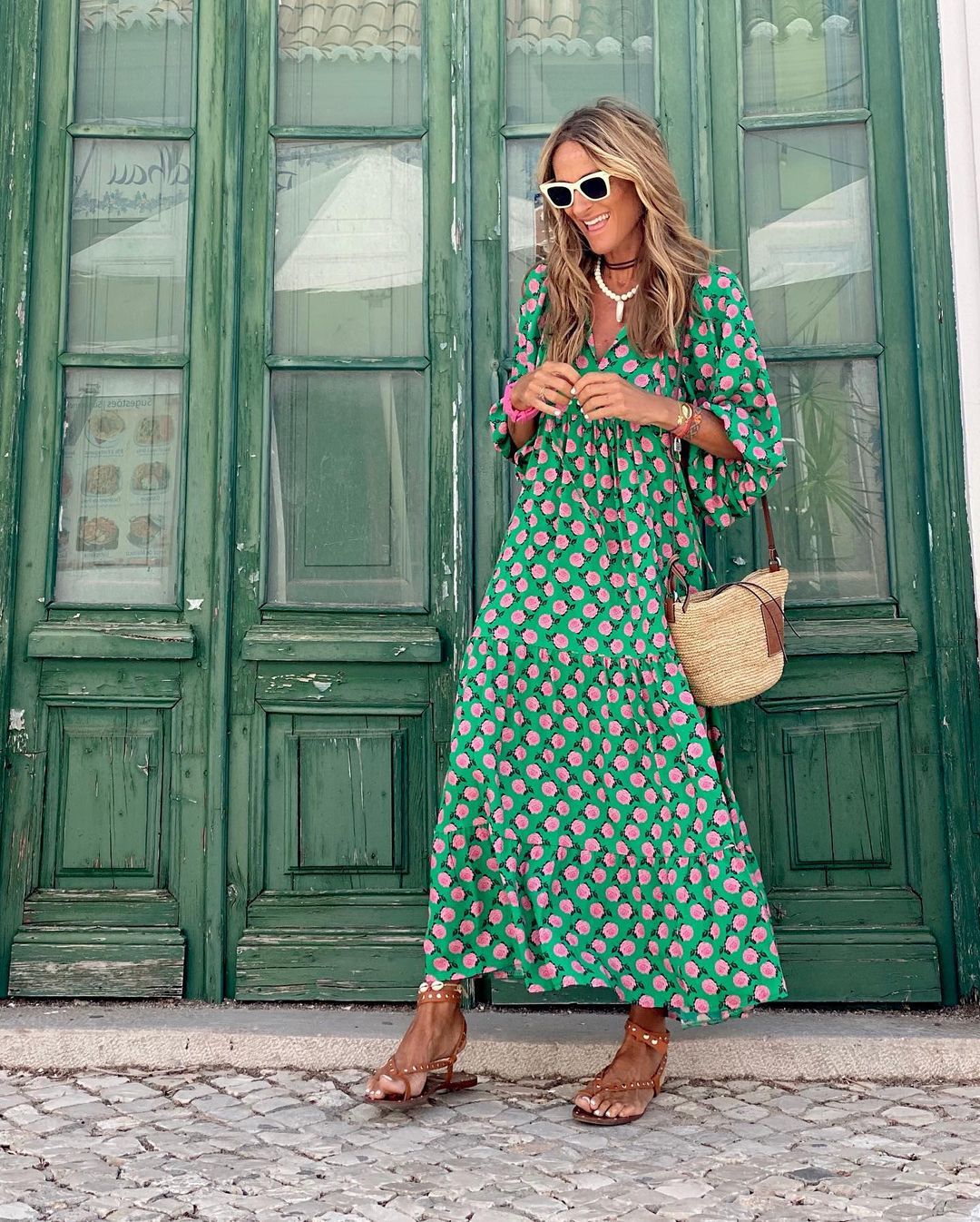 Robe Longue Bohème Femme – Décolleté V & Motif Imprimé Estival