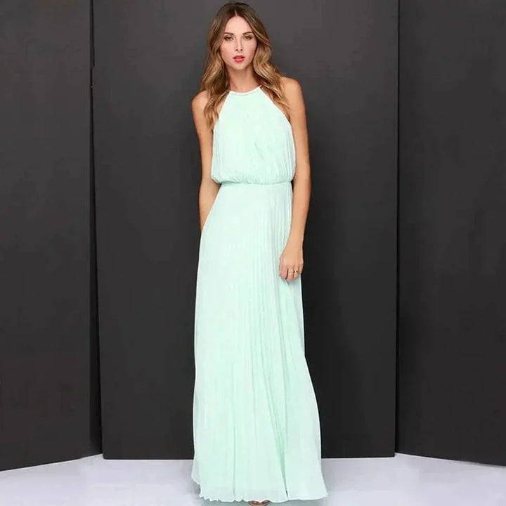 Robe Longue Plissée Femme – Dos Nu Élégant et Col Halter