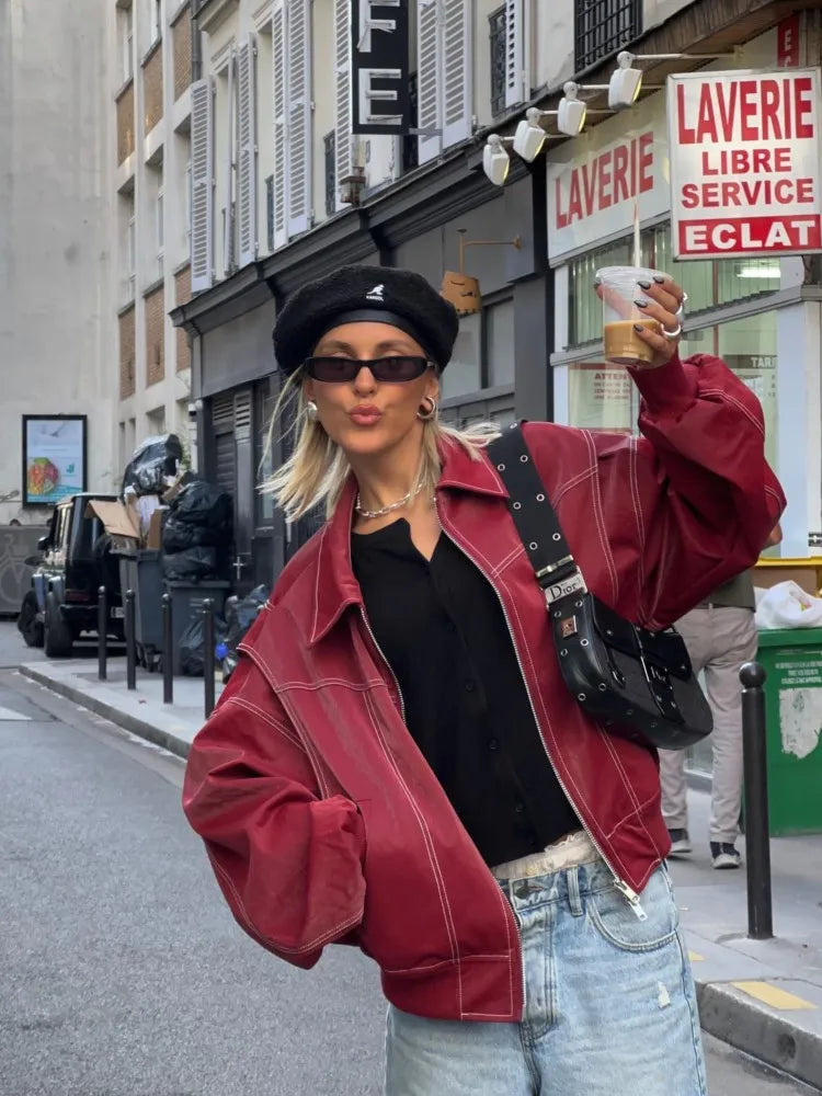 Eugénie - Blouson bomber en cuir, vintage et résistant aux intempéries pour un look intemporel