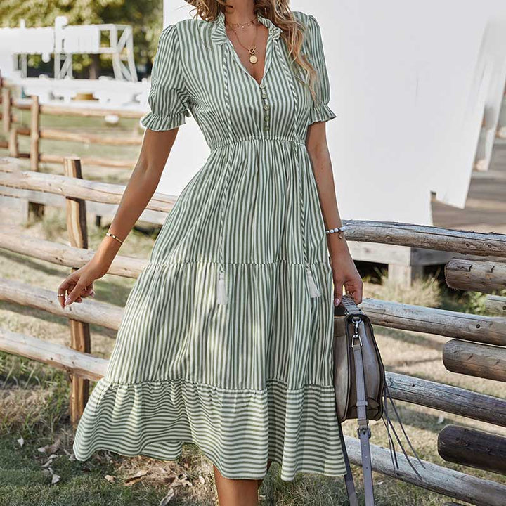 Elegantes gestreiftes Sommerkleid für Damen | Midi