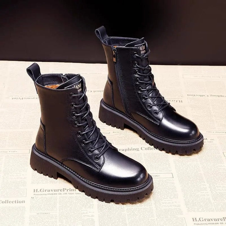 Louise – Bottes d’hiver en cuir noir, durables et élégantes