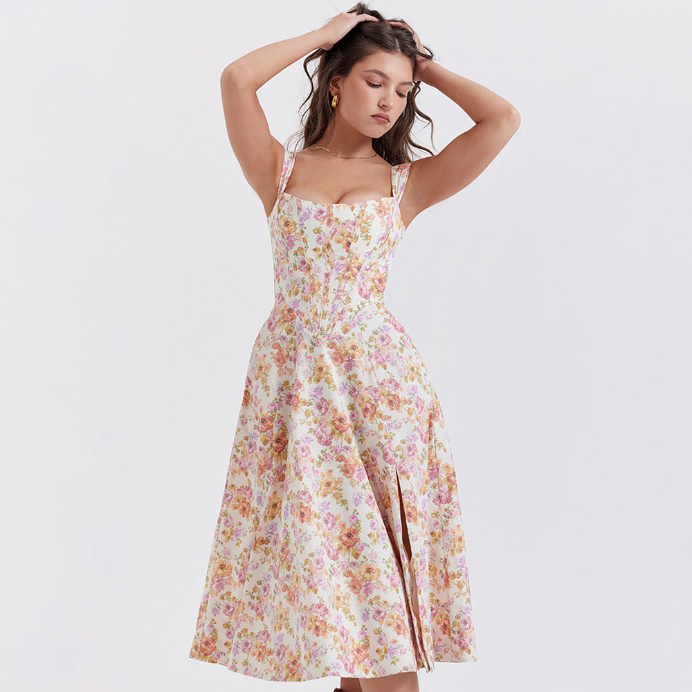 Aurora Vista - Robe corset de printemps d'été à fente haute pour femmes