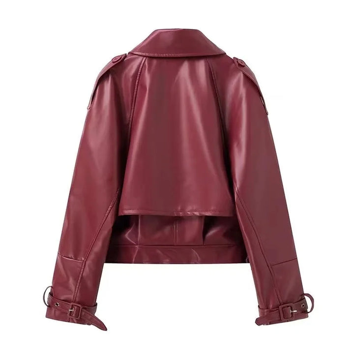 Sabine – Veste en cuir oversize bordeaux, stylée et audacieus