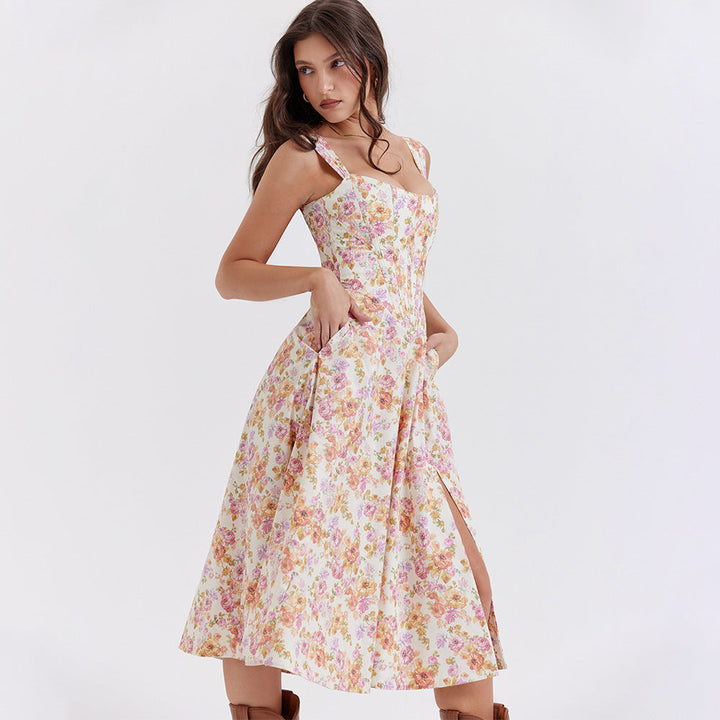 Aurora Vista - Robe corset de printemps d'été à fente haute pour femmes