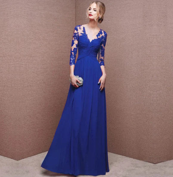 Elegantes Abendkleid mit langen Ärmeln und offenem Rücken für Damen | Maxi