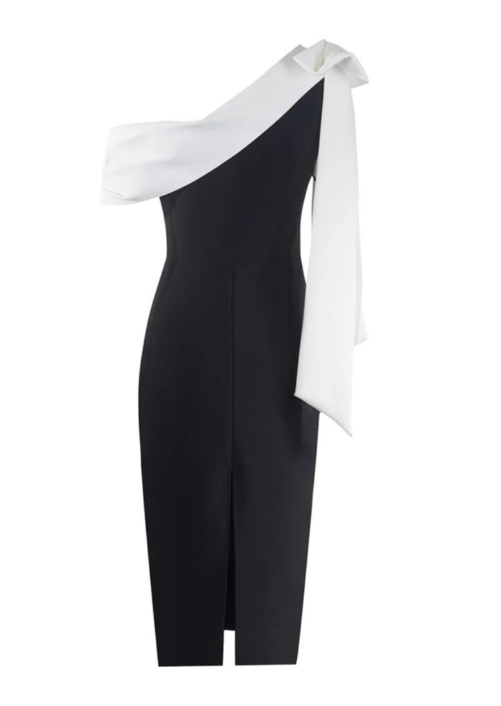 Robe Midi Lyriel One-Shoulder à Nœud Papillon et Fente Latérale
