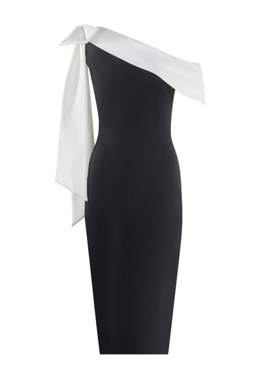 Robe Midi Lyriel One-Shoulder à Nœud Papillon et Fente Latérale