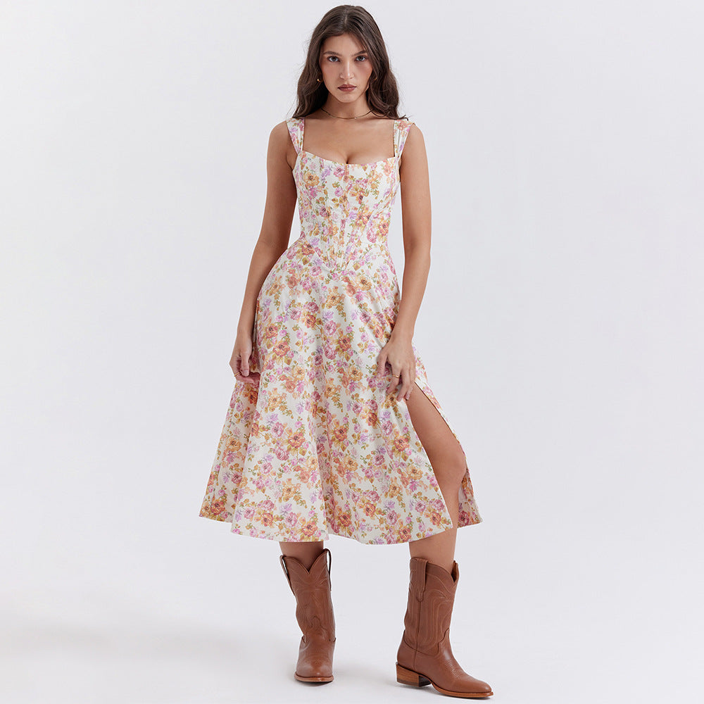 Aurora Vista - Robe corset de printemps d'été à fente haute pour femmes