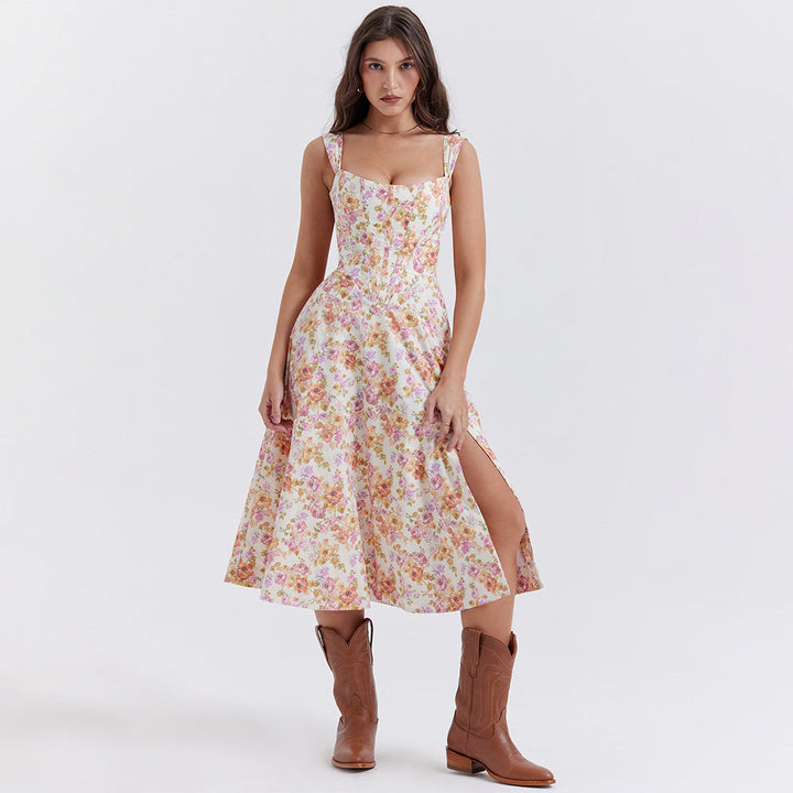 Aurora Vista - Robe corset de printemps d'été à fente haute pour femmes