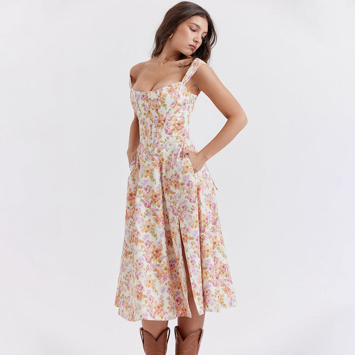 Aurora Vista - Robe corset de printemps d'été à fente haute pour femmes