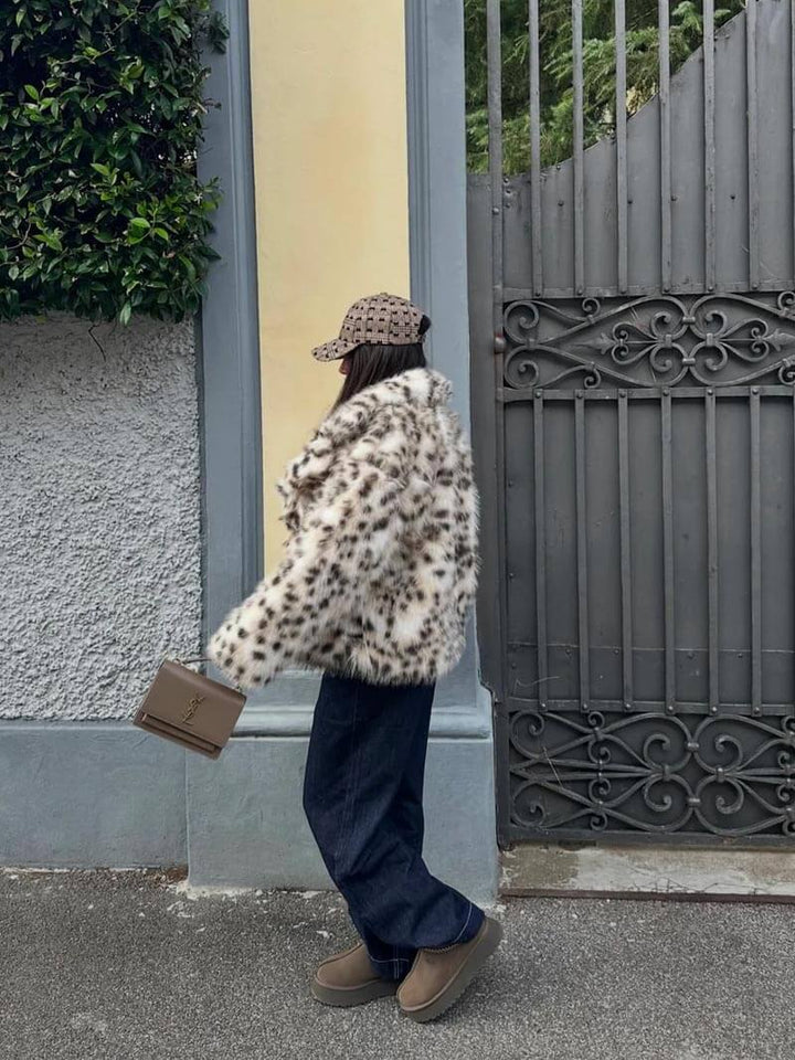 Leopard print faux fur jacket