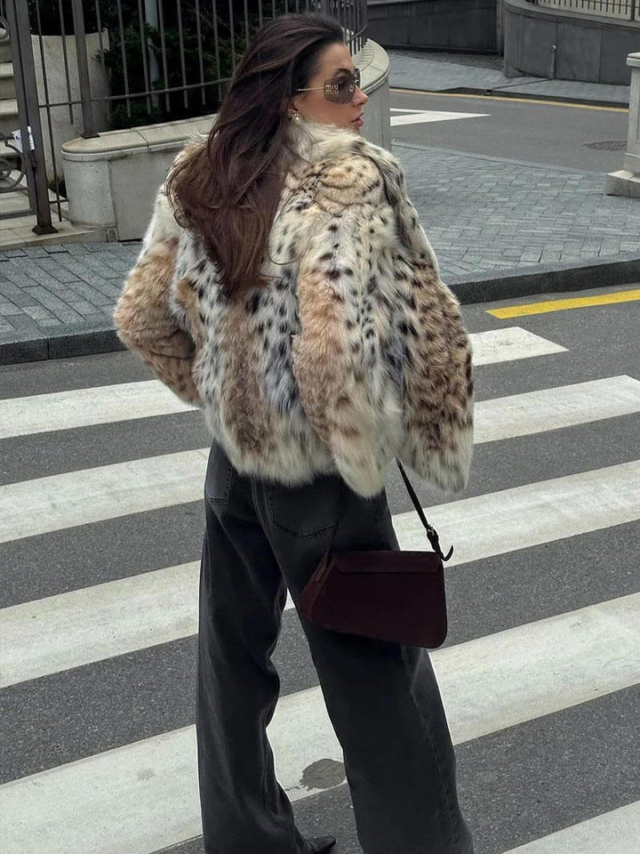 Leopard print faux fur jacket