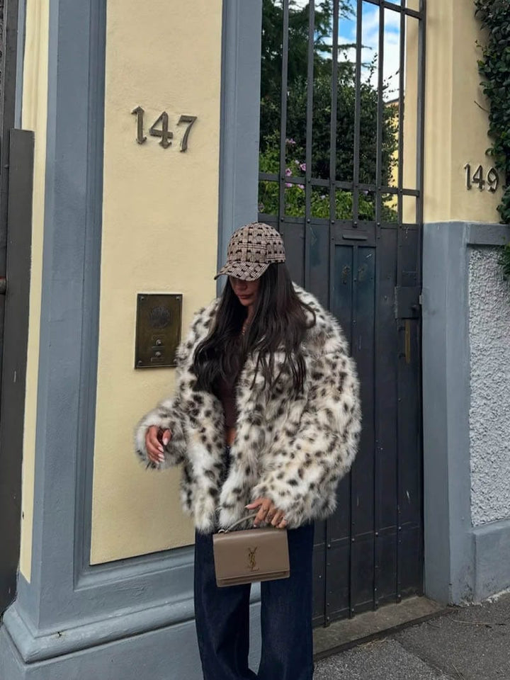 Leopard print faux fur jacket