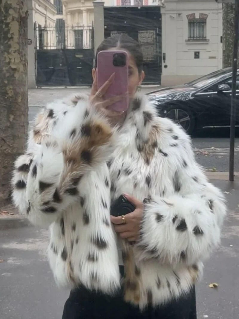 Leopard print faux fur jacket